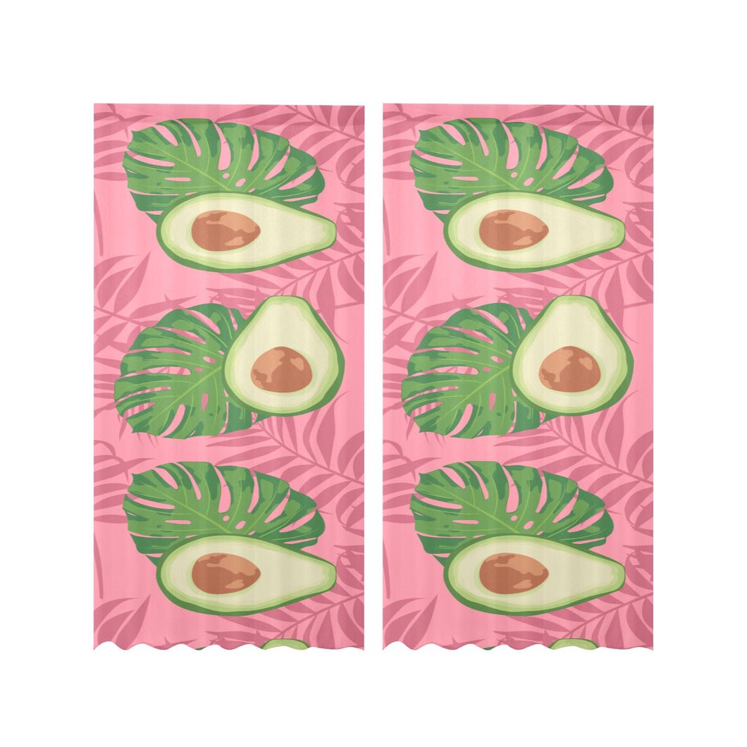 Avocado slices leaves pink back ground Gauze Curtain