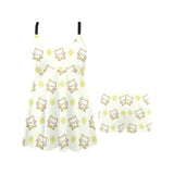 Cute cartoon frog baby pattern Chest Sexy Pleated Two Piece Swim Dress