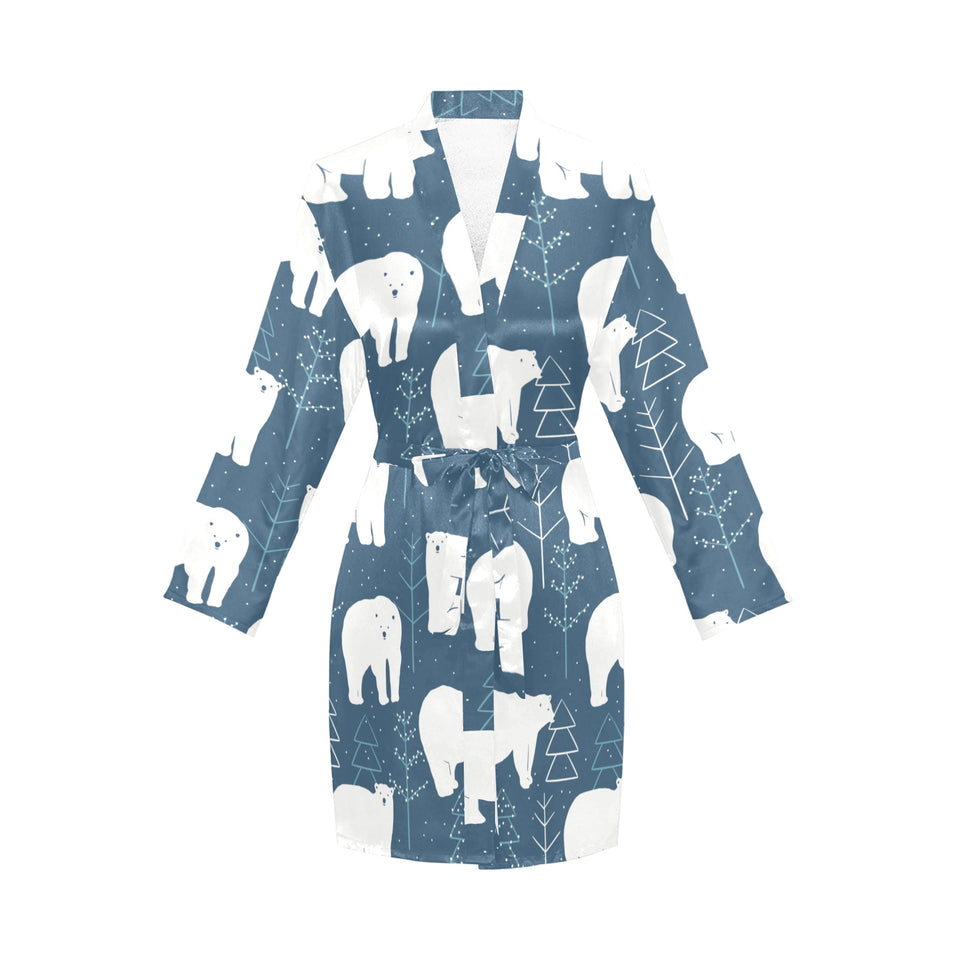 polar bear mother her child pattern Women's Long Sleeve Belted Night Robe