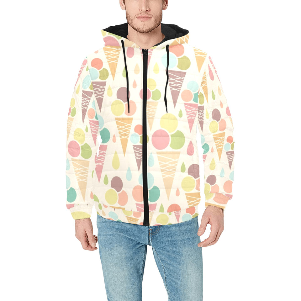 Ice cream cone pattern Men's Padded Hooded Jacket