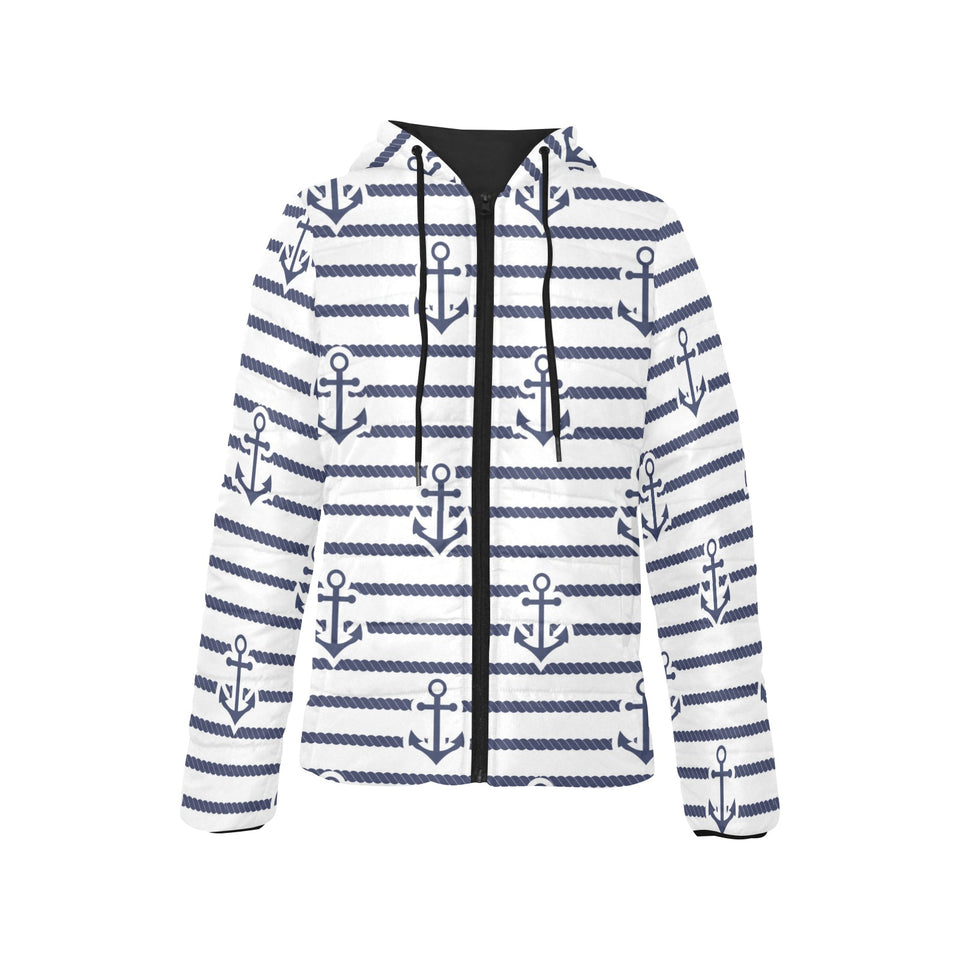 Anchor rope nautical pattern Women's Padded Hooded Jacket