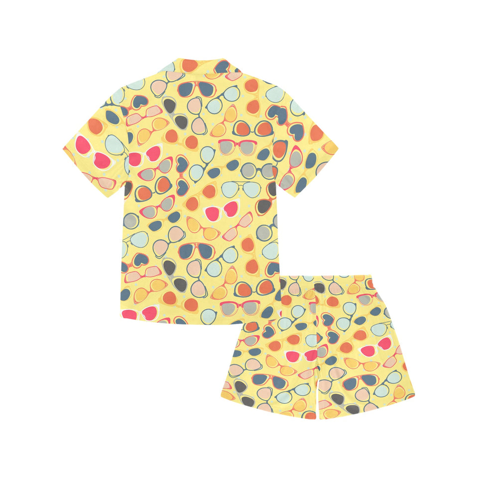 Sun Glasses Pattern Print Design 05 Kids' Boys' Girls' V-Neck Short Pajama Set