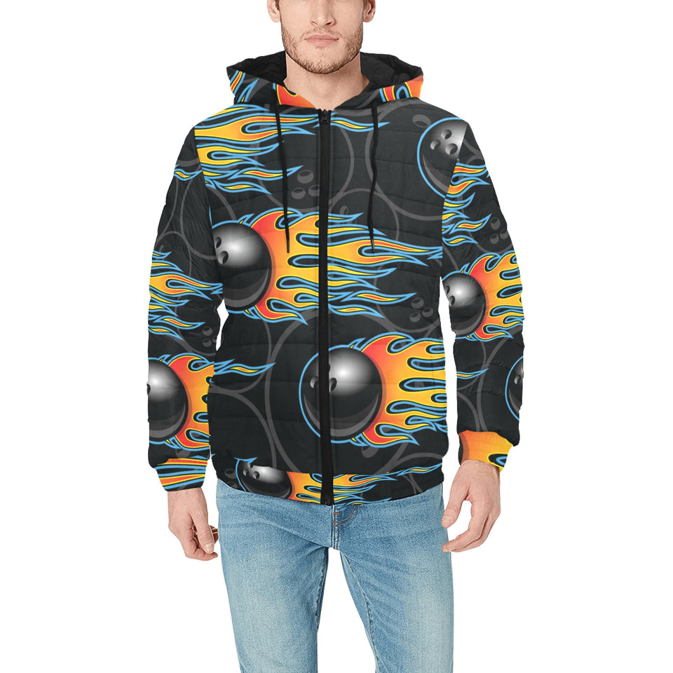 Bowling balls flame pattern Men's Padded Hooded Jacket