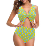Duck Pattern Print Design 03 Chest Bowknot High Waisted Bikini Swimsuit