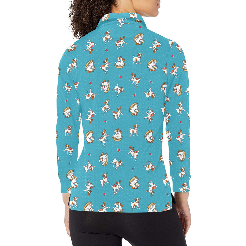 Jack Russel Pattern Print Design 03 Women's Long Sleeve Polo Shirt
