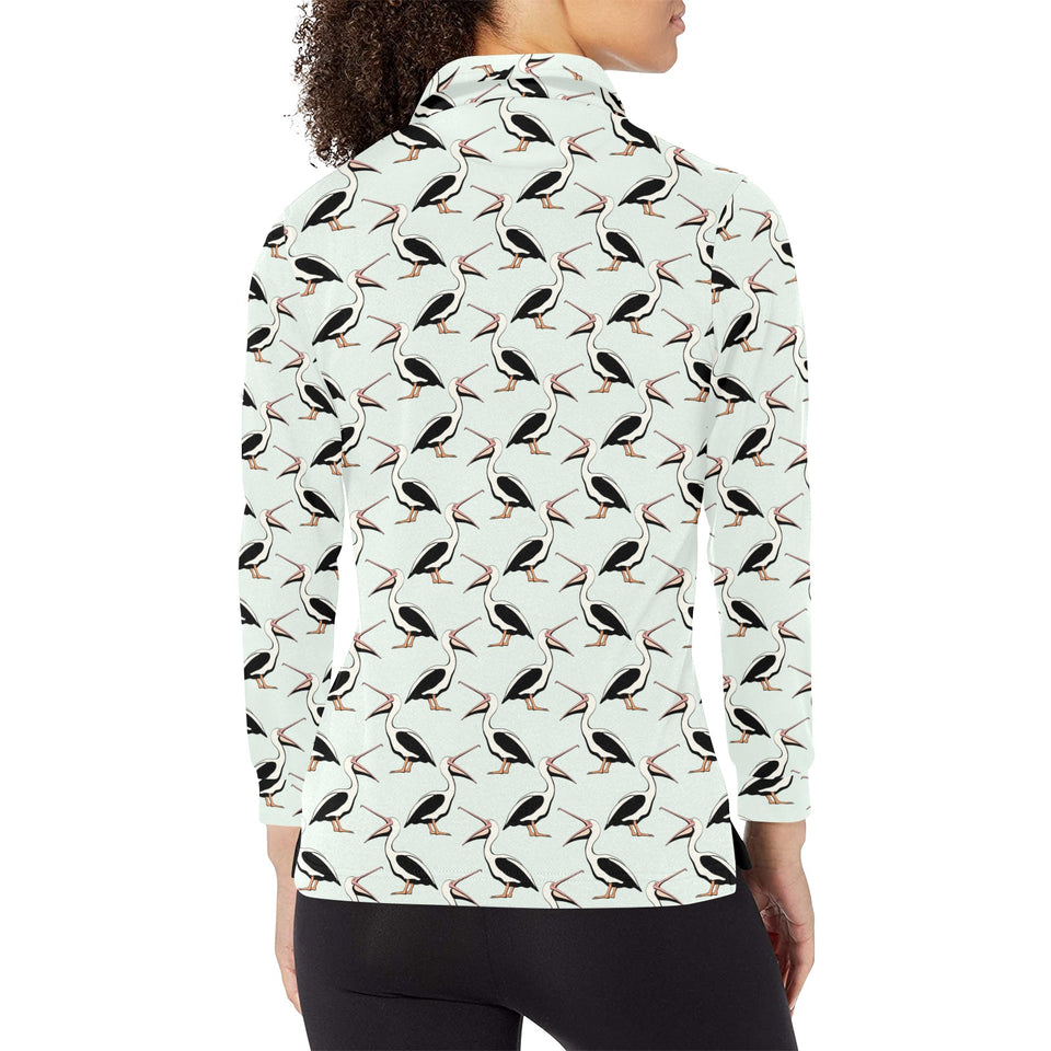 Pelican Pattern Print Design 02 Women's Long Sleeve Polo Shirt
