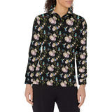 Hummingbird Pattern Print Design 03 Women's Long Sleeve Polo Shirt