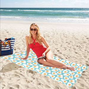Fried Eggs Pattern Print Design 04 Beach Towel