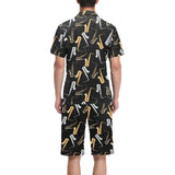 saxophone design pattern Men's V-Neck Short Pajama Set