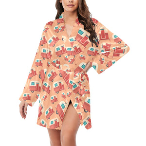 Camper Van Pattern Print Design 03 Women's Long Sleeve Belted Night Robe