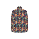 Sugar skulls flower maxican pattern Women's Long Sleeve Polo Shirt
