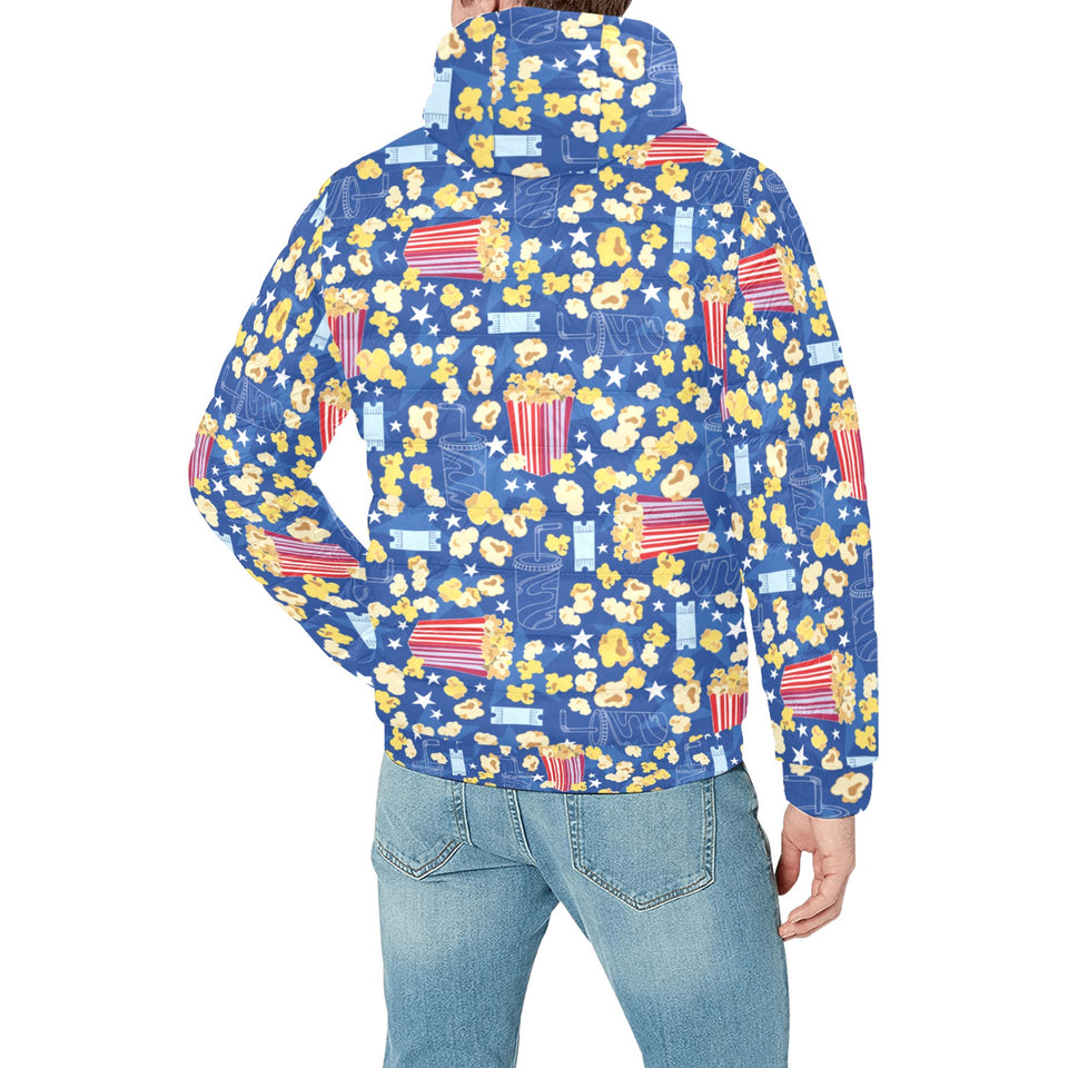 Popcorn Pattern Print Design 01 Men's Padded Hooded Jacket
