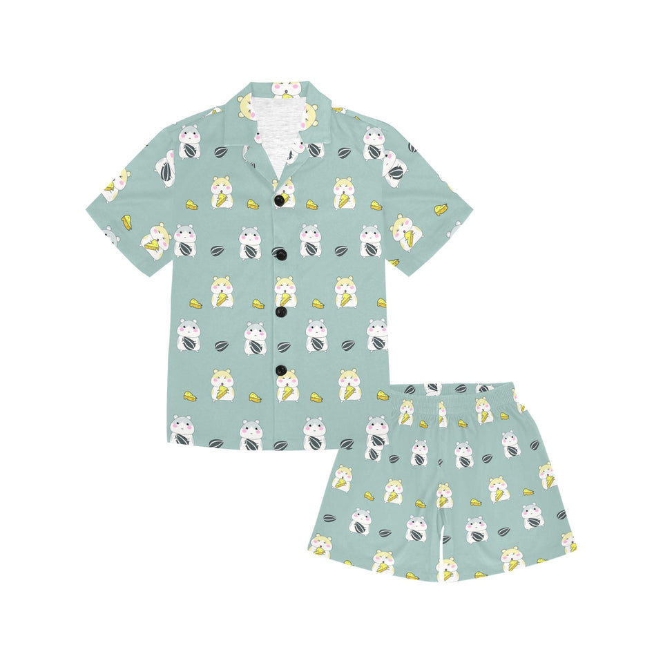 Cute hamster cheese pattern Kids' Boys' Girls' V-Neck Short Pajama Set