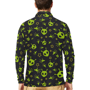 Alien Pattern Print Design 02 Men's Long Sleeve Polo Shirt