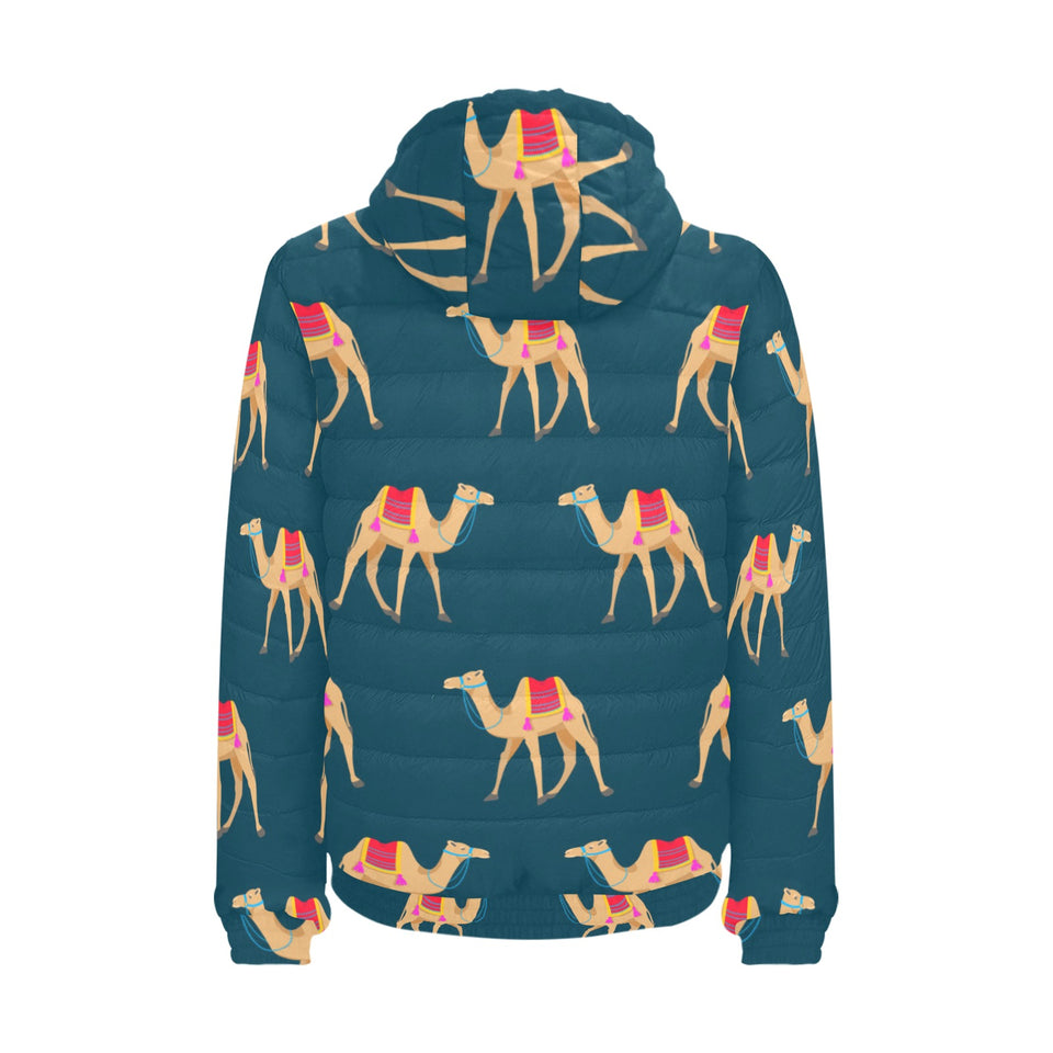 Camel pattern blue blackground Men's Padded Hooded Jacket