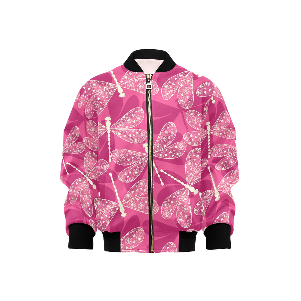 Beautiful dragonfly pink background Kids' Boys' Girls' Bomber Jacket