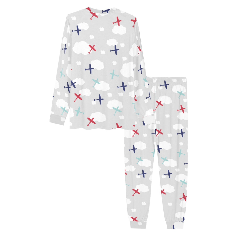 Airplane cloud grey background Men's All Over Print Pajama