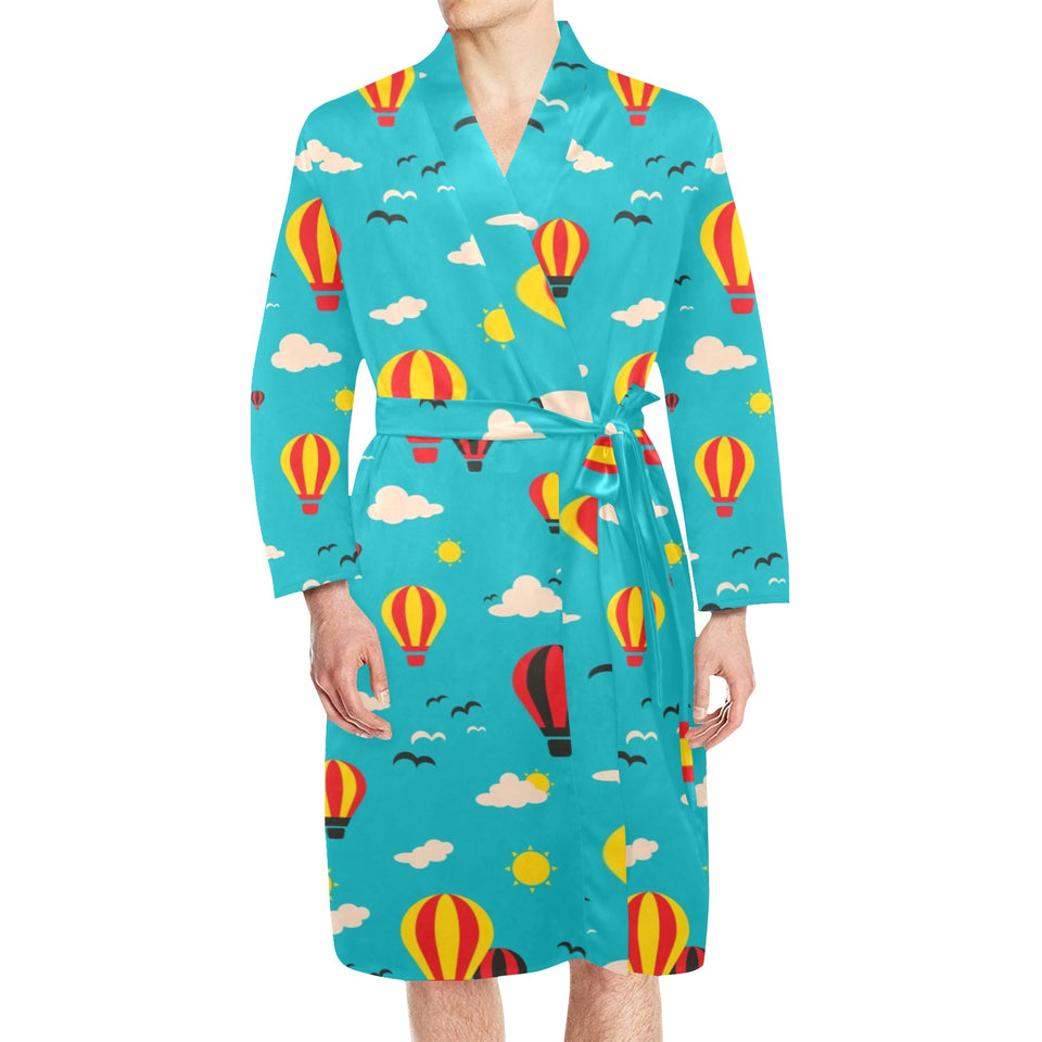 Hot Air Balloon Sky Pattern Men's Long Sleeve Belted Night Robe