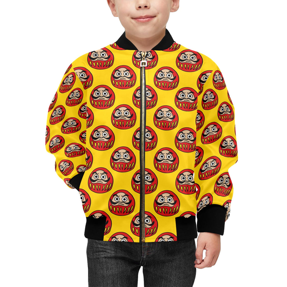Daruma japanese wooden doll yellow background Kids' Boys' Girls' Bomber Jacket