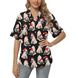 Christmas Pugs Santa_s red cap pattern Women's All Over Print Hawaiian Shirt