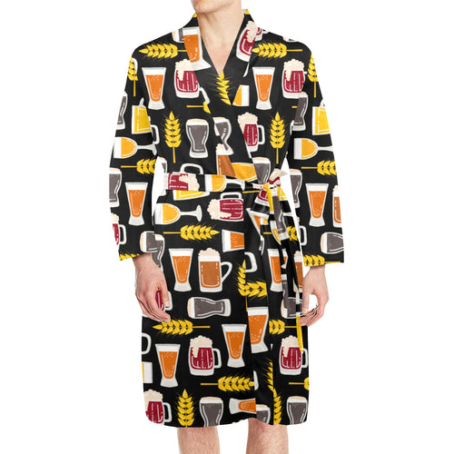 Beer type pattern Men's Long Sleeve Belted Night Robe