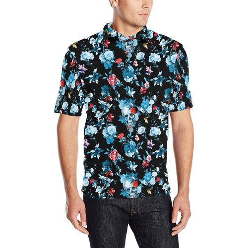 Skull flower roses leave pattern Men's All Over Print Polo Shirt