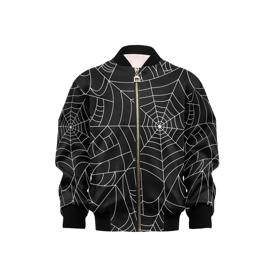 Spider web pattern Black background white cobweb Kids' Boys' Girls' Bomber Jacket