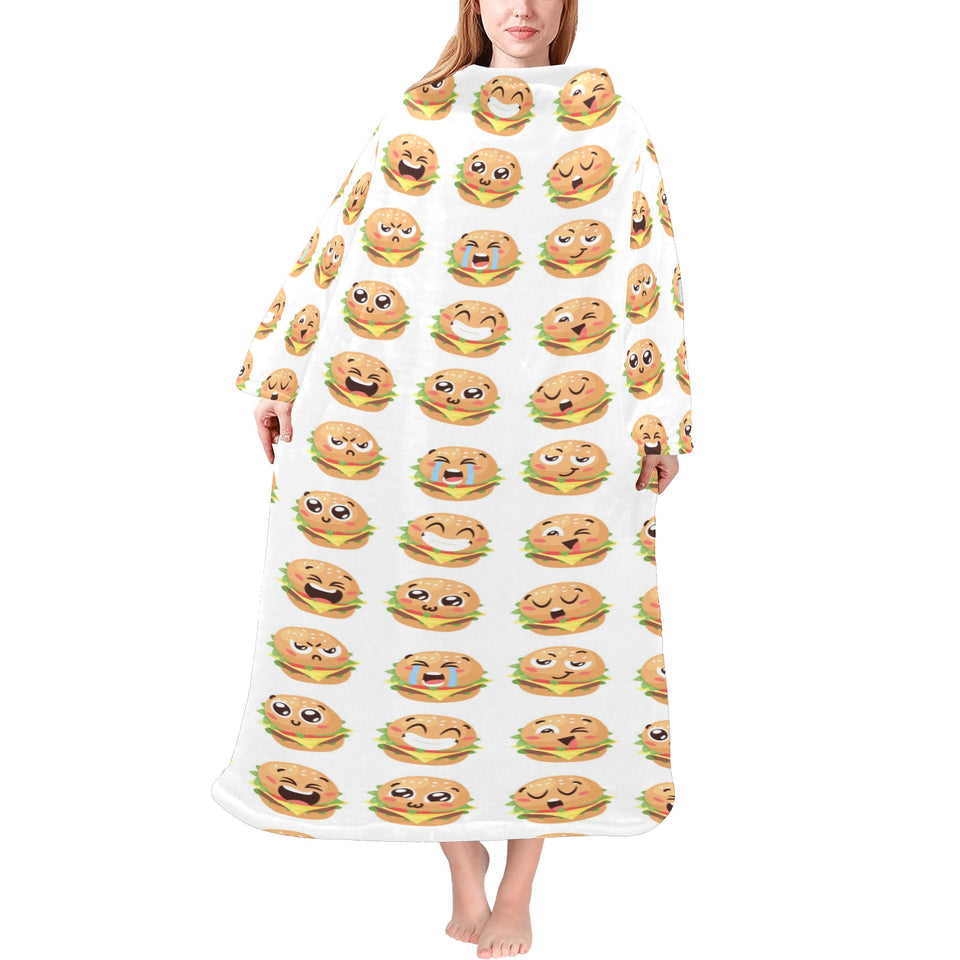 Hamburger Pattern Print Design 04 Blanket Robe with Sleeves