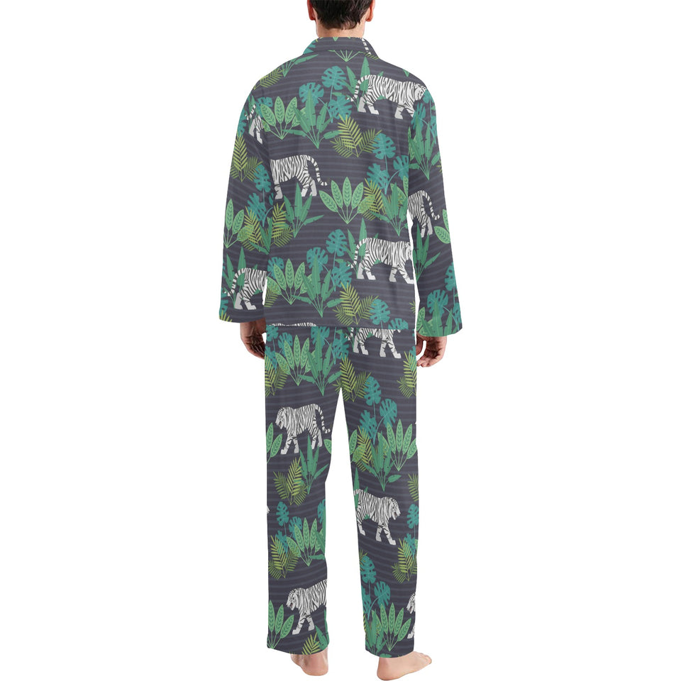 white bengal tigers tropical plant Men's Long Pajama Set