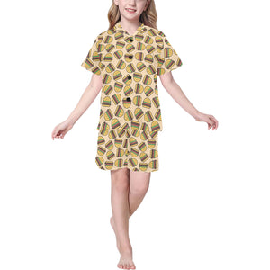 Hamburger Pattern Print Design 01 Kids' Boys' Girls' V-Neck Short Pajama Set