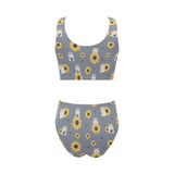 Cute hamster sunflower pattern background Chest Bowknot High Waisted Bikini Swimsuit