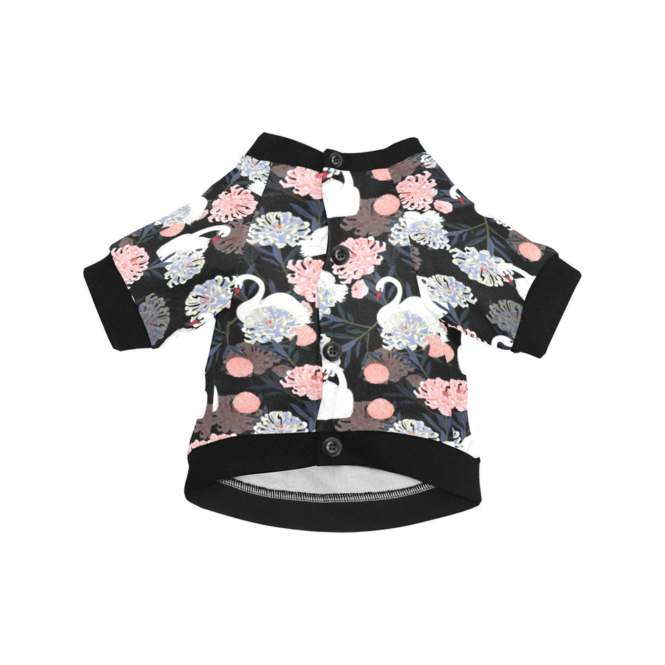 white swan blooming flower pattern All Over Print Pet Dog Round Neck Fuzzy Shirt