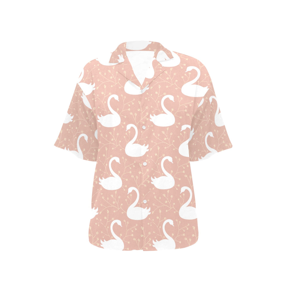 Swan flower light pink background Women's All Over Print Hawaiian Shirt
