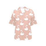 Swan flower light pink background Women's All Over Print Hawaiian Shirt