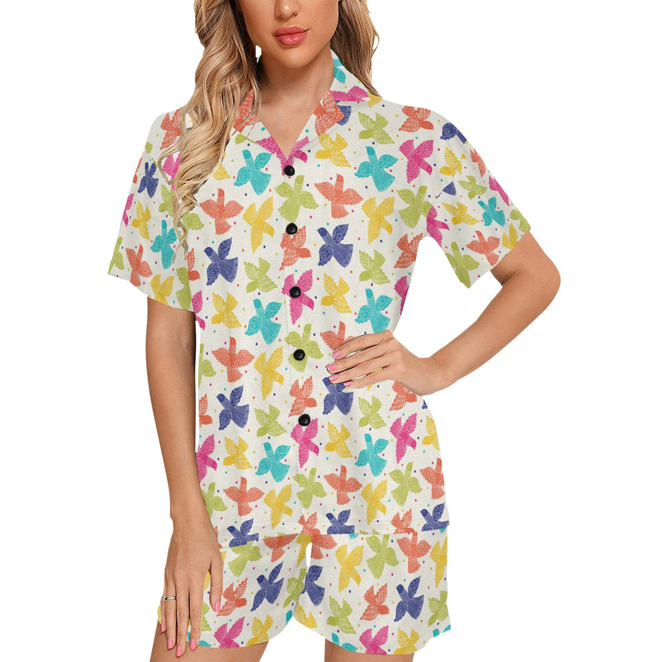 Pigeon Pattern Print Design 01 Women's V-Neck Short Pajama Set