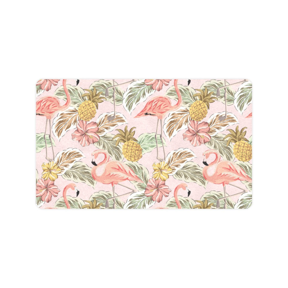 Pink flamingo birds pineapples hibiscus flower pat Doormat