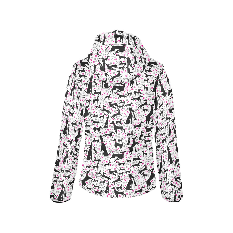 Greyhound Pattern Print Design 02 Women's Padded Hooded Jacket