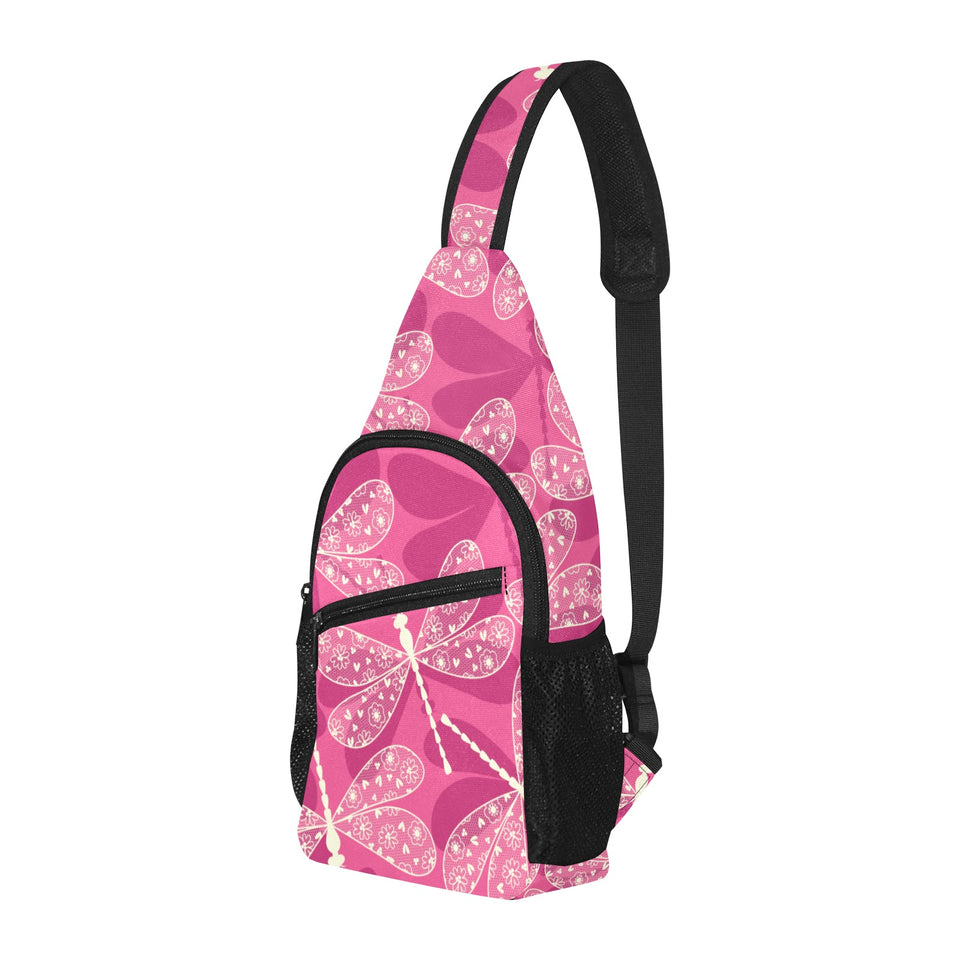 Beautiful dragonfly pink background All Over Print Chest Bag