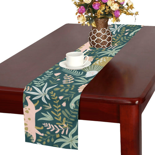 dinosaurs tropical leaves flower pattern Table Runner