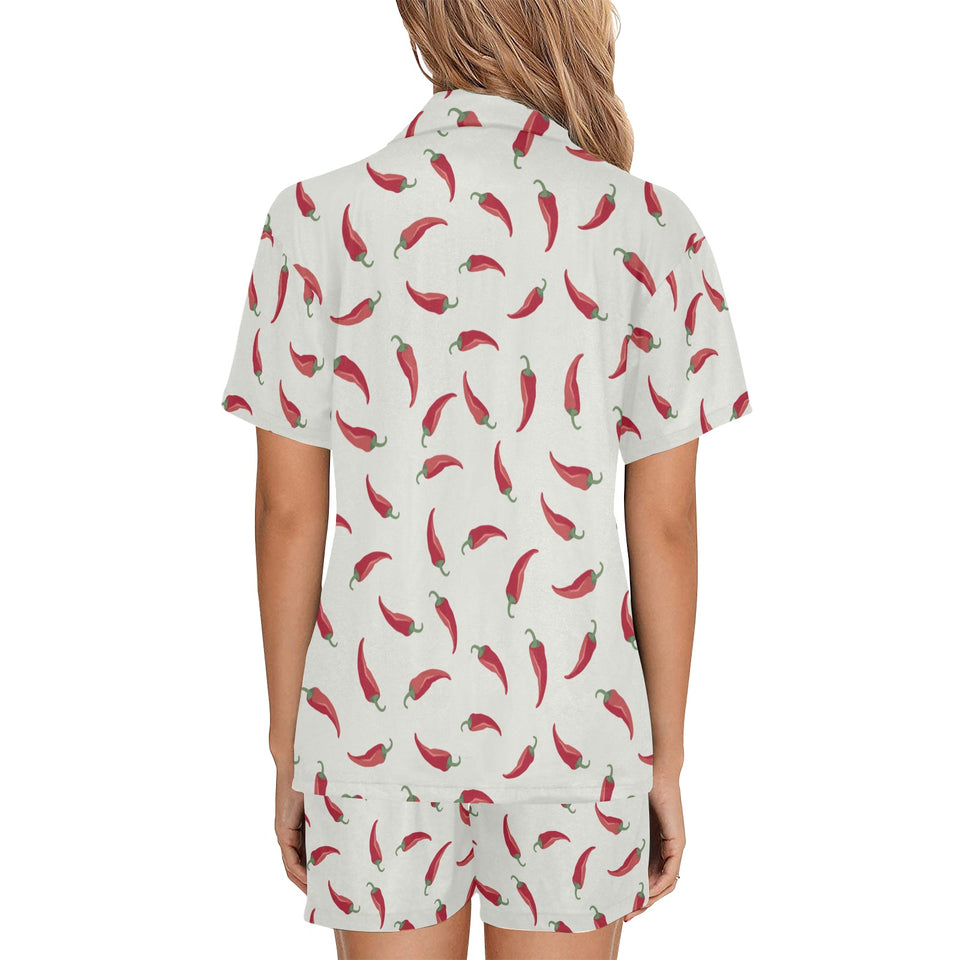 Chili peppers pattern Women's V-Neck Short Pajama Set