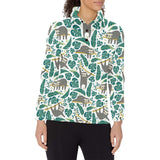 Cute sloths tropical palm leaves white background Women's Long Sleeve Polo Shirt