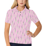 Lavender pattern pink background Women's All Over Print Polo Shirt