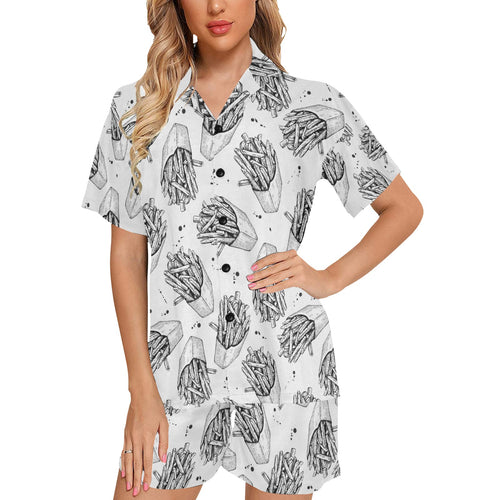 Hand drawn french fries pattern Women's V-Neck Short Pajama Set