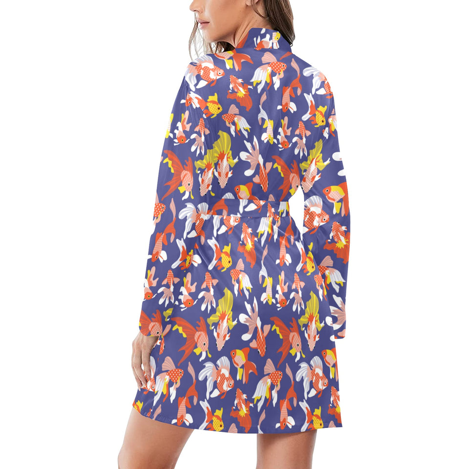 Goldfish Pattern Print Design 04 Women's Long Sleeve Belted Night Robe