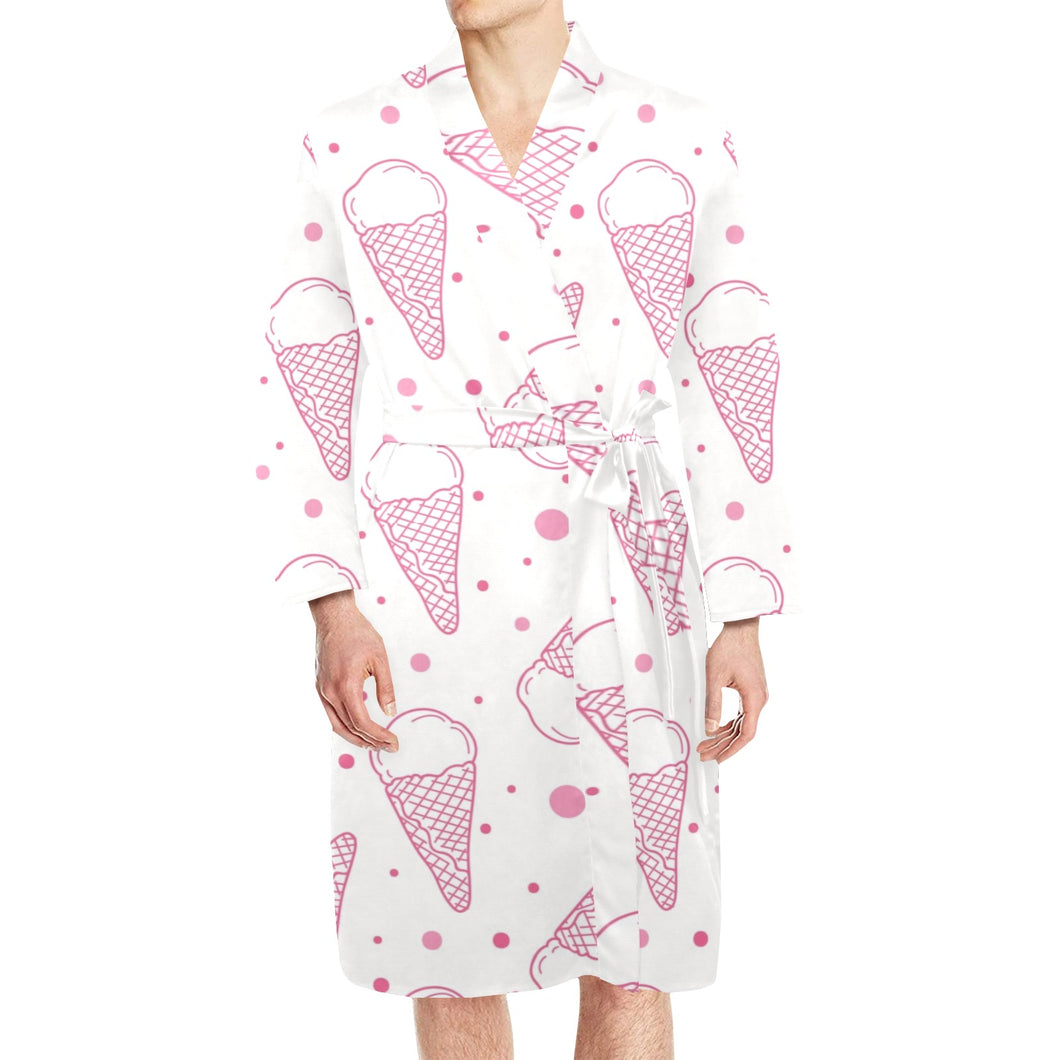 Hand drawn ice cream pattern Men's Long Sleeve Belted Night Robe