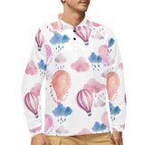 Watercolor air balloon cloud pattern Men's Long Sleeve Polo Shirt