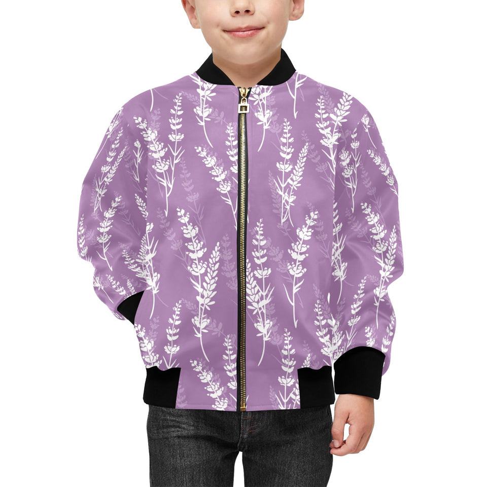 Lavender flowers purple pattern Kids' Boys' Girls' Bomber Jacket