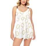 Bread Toast Pattern Print Design 01 Chest Sexy Pleated Two Piece Swim Dress