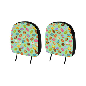 Colorful donut pattern green background Car Headrest Cover