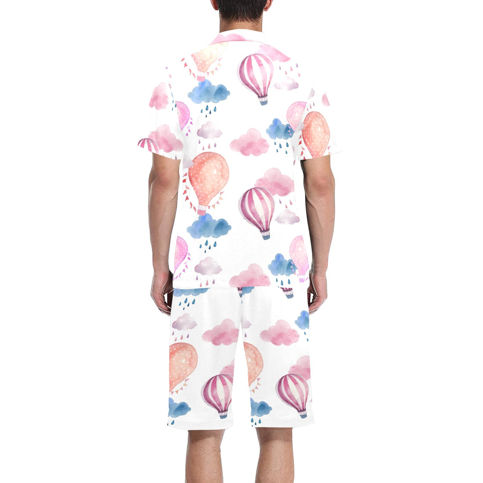 Watercolor air balloon cloud pattern Men's V-Neck Short Pajama Set